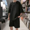 Survêtements pour hommes JIERAN Waffle Survêtement Hommes 2 Pièce Solide Shorts Ensemble 2023 Hommes Mode Vêtements Harajuku Style Japon Coupe Ample Survêtement