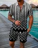 Herrspårar Summer Men kortärmad poloskjorta Beach Shorts 3D Tryckt med Zip-krage Sport 2-delvis set av hög kvalitet casual mode