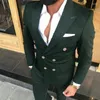 Costumes pour hommes vert foncé Double boutonnage décontracté Slim Fit 2 pièces mariage marié smoking veste avec pantalon mâle mode tenue 2023