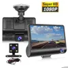 Voiture Dvr Voiture Dvr Enregistreur De Conduite Dvr Hd 1080P 3 Lentilles 170 Degrés Vue Arrière Parking Caméra De Surveillance Matic Vidéo Détection De Mouvement Dr Dhnok