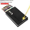 Bycobecy Rfid Smart plånbokshållare Anpassat namn Affärsmän Kvinna Läderplånbok Pop Up Minimalistisk plånboksmynt Handväska L230704