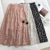 Skirts Empire Women Retro Chic Fashion Soft Chiffon Summer Vacation Ladies Clothing Floral Korean Femme Skirt