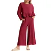 Pantalon deux pièces femme décontracté 2 tenue femmes haut à manches longues couleur unie dames taille haute Style Boho coupe ample vacances