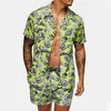 Fatos de Treino Masculino Verão Homens Conjuntos Havaianos Estampa Floral Camisa de Manga Curta Praia Calções de Banho Fato de Banho de Duas Peças Terno de Alta Qualidade 230711