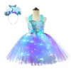 Girl's Dresses Girls Pastel Dresses with LED Lights Kids Birthday Party Glowing Dress Children Mermaid Costumes Baby Girl Rainbow Unicorn Tutu 230712