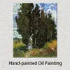 Impressionist Canvas Art Cypresses with Two Female Figures Vincent Van Gogh Oil Painting Handmade Landscape Modern Bedroom Decor