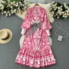 Sukienki na co dzień Clothland Women Sweet Paisley Print Shirt Dress Pojedyncze piersi z długim rękawem Sashes One Piece Vestido Maxi QB952