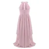 Robes de fille en mousseline de soie fleur filles robe parole longueur sans manches robe de soirée de mariage paillettes licou fleur fille robe princesse Pageant DressHKD230712