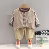 Kleidung Sets 1-5Years Alter Frühling Herbst Nette Baby Anzug Junge Langarm Gestreiften Basis T-shirt Strickjacke Weste Hose 3 stücke Kinder Sport