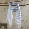 Schals im japanischen Stil, Baumwolle, Leinen, gestreift, Vintage, Himmelblau, Rosa, Jaqaurd-Tücher, denken Sie an einen sommerlichen, coolen Pashmina