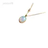 Pendant Necklaces 925 Sterling Silver Plated 14K Gold Natural Opal Pendant Inlaid Zircon Necklace French Fashion Retro Trendy Jewelry Girl Gift HKD230712