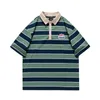 Męskie koszulki T Shirt dla mężczyzn Lato Klasyczna moda Vintage Stripe Haftowana bawełna Casual Lapel Polo z krótkim rękawem 230711