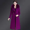 Women's Wool Blends High Quality Big Fur Collar Woolen Coat Women Belt Knee-Length Double Breasted Mid-Long Woolen Jacket For Autumn Winter Outcoat HKD230713