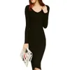 Casual Kleider Herbst Winter Pullover Kleid Frauen Dicke Warme Sexy V-ausschnitt Lange Gestrickte Ärmel Pullover Bodycon Vestidos AB420