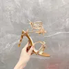 Tasarımcı Topuklar Margot Kristal Sandalet Kadın Ayakkabı Yüksek Topuklu Butterflower Stiletto Sandalet Yılan Şeklinde Seksi Ayak Bileği Sandal Tasarımcı Slaytlar Elbise Ayakkabı RC Sandal