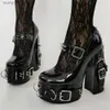 Sandaler punk gothic style motorcykel superhöga klackar dam pumps cosplay costum spänne metall kedja punk skor dam T230712