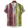 Mannen Casual Shirts Hawaiiaanse Strepen Shirt Voor Mannen 3D Kleurrijke Print Korte Mouw Blouse Strand T-shirt Oversized Tops Tee Kleding