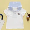 Camicie per bambini Famiglia Manica corta Stile giapponese Ragazzo e ragazza Cartone animato Orso ricamato Colletto blu scuro Camicia per bambini Intimo bianco puro cotone 230711