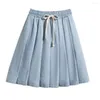 Skirts M-5XL Plus Size Mini Denim Pleated Shorts Skirt Women 2023 Summer Korean Fashion High Waist Short Jeans Female RS940