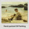 Seaside Canvas Art T. E. Lawrence at Newporth Beach Painting by Henry Scott Tuke Reproduction Impressionism Landscape Handmade