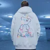 Męskie bluzy główna ulica Graffiti nadruk niedźwiedzia męska polarowa bluza z kapturem Retro jesień luźny pulower bluzy z kapturem hip-hop Y2K ubrania