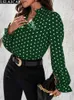 Women's Blouses Shirts Polka Dot Print Blouses For Women Fashion 2022 Chiffion Long Sleeve Summer 2023 Elegant Shirts Slim Women's V Neck Shirt Chic L230712