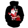 Luvtröjor herr Jultröjor herr jultomten sweatshirt tryckt hatt med luva Casual Rolig 3d huvtröja tryck