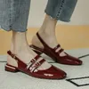 Terlik sandalet yaz ayakkabıları kadın flats çift toka Mary janes patent deri elbise arka kayış zapatos mujer 9278n 230711