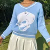 Damen-Kapuzenpullover, Sweatshirts, 90er Jahre, Totenkopf-Motiv, extragroß, Pullover für Damen, Freizeit, Frühling/Sommer, langärmelig, gestrickter Damenpullover mit V-Ausschnitt Z230713