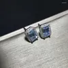 Ohrstecker inspiriert von Silber eingelegten meerblauen Edelsteinen für Frauen in modischen, glänzenden quadratischen Ohrringen, Party-Schmuck, Geschenk