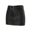 Skirts Hirigin Women Leather Mini Black Streetwear Slim Fit Belt Buckle Vintage Punk Pencil Half Dress