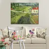 Handgemaakt canvas kunst landschap met koets en trein Vincent van Gogh schilderij impressionistisch landschap kunstwerk badkamer decor