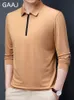 Herren-T-Shirts GAAJ Reißverschluss-Kragen-Poloshirt Mann-Reißverschluss-Poloshirt mit langen Ärmeln, schlichtes T-Shirt, koreanisches lässiges, solides T-Shirt, Modemarke, Tops, Kleidung 230711