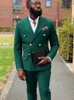 Costumes pour hommes Double boutonnage africain pour hommes Slim Fit vert foncé marié smoking mariage personnalisé 2 pièces vêtements de mode (veste pantalon)