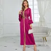 Ethnische Kleidung Robe Femme Musulmane Rose Rot Rüschen Gürtel Diamant Muslimischen Kleid Frauen Dubai Saudi-arabien Abayas Für