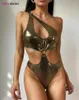 Damen Bademode DEKA Sommer One Shoulder Badeanzug Einteiler Badeanzug Golden Beachwear Push Up Frauen Monokini Bodysuit Baden