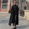 Women's Wool Blends Fashion Elegant Black Woolen Coat 2022 Autumn And Winter New Loose Double-breasted Temperament Hepburn Long Red Overcoat Jacket HKD230712