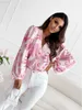 Damesblouses Shirts Bohémien Casual Shirt met lantaarnmouwen Blouse Womne Lente Elengant V-hals Print Shirts Voor Dames 2023 Office Lady Loose Top Femme L230712