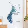 Andere decoratieve stickers Creatief Blauw Veer Vogels Muursticker Sticker Zelfklevend Behang Kunst Posters Slaapkamer Hoofdeinde Decor Meubels Decoratie x0712