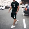 Agasalhos masculinos verão preto e vermelho 2PK roupas esportivas spades vestido oversize estilo praia retrô conjunto de camisetas estampadas em 3D shorts