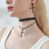 Ketting Oorbellen Set 3 Stuk Zwart Kruis Kant CHOKER Sieraden