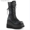 Boots Autumn Winter Punk Halloween Witch Cosplay Platform High Wedges Heels Black Gothic Calf Boots Women Shoes Big Size 43 T230712