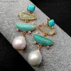 Charme YYGEM géométrie naturelle Turquoise appréhnite eau douce blanc perle boucles d'oreilles or rempli bureau Style Z230713