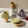 Muggar Keramik Kreativ kaffekopp med bricka Heminredning Handgjord konst Te Mugg bricka Personliga presenter R230712