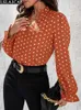 Women's Blouses Shirts Polka Dot Print Blouses For Women Fashion 2022 Chiffion Long Sleeve Summer 2023 Elegant Shirts Slim Women's V Neck Shirt Chic L230712