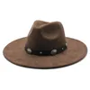 Cappelli fedora in pelle scamosciata vintage 9,5 cm Tesa larga Donna Uomo Panama Trilby Cappellino formale da chiesa Cappelli jazz con cinturino alla moda