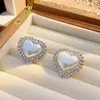 Stud Earrings Lovelink Korean Style White Pearl Double Layer Heart For Women Retro Rhinestone Earring Girls Fine Accessory