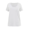 アクティブシャツ女性 Tシャツ夏の固体トップス半袖 Tシャツファムポケットレーヨンコージーベーシック服 Camisetas デ Mujer 黒、白