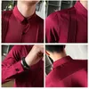 Chemises habillées pour hommes smoking devant plissé coupe ajustée à manches longues Blouse Gentleman Groomsman fête mariage cérémonie chemise homme rouge