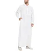 Men's Casual Shirts Male Robe Muslim Hooded Thobe Long Solid Pocket Button Collar Sleeve Jubba White Shirt Chemise